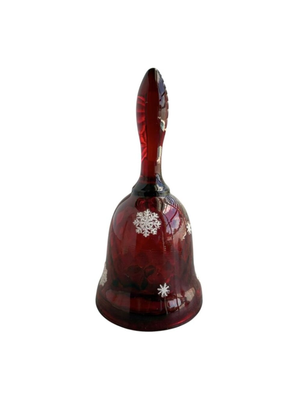 Fenton Festi-Bell Glass Red Hand Painted Snowflakes Christmas Musical Bell 4.5” - Picture 3 of 9